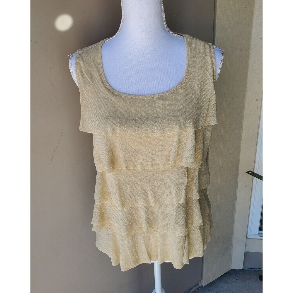 Chicos 1 Top Women Medium Beige Gold Glitter Mesh Layered Lined Bell Sparkle NWT